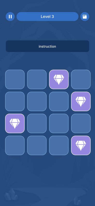 Diamond Hunter game screen with a grid of tiles, some revealing gem and star icons