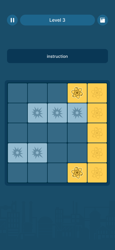 Safe Path game screen with a grid puzzle of blue tiles and glowing hazard icons